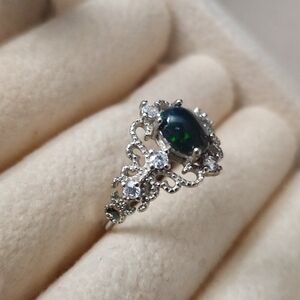 Black Opal Ring Adjustable Size Band